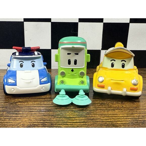 Robocar Poli Transforming Police Car, Taxi & Cleany Broomstown Diecast Cars Lot - Picture 1 of 8